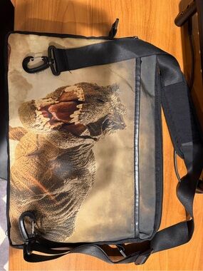 Black and Tan Dinosaur Print laptop Bag